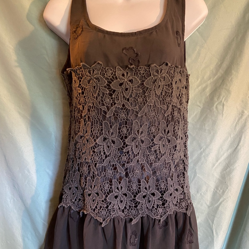 Beautiful float 90s hippie grunge grey sheer embroidered top/tunic ss small EUC